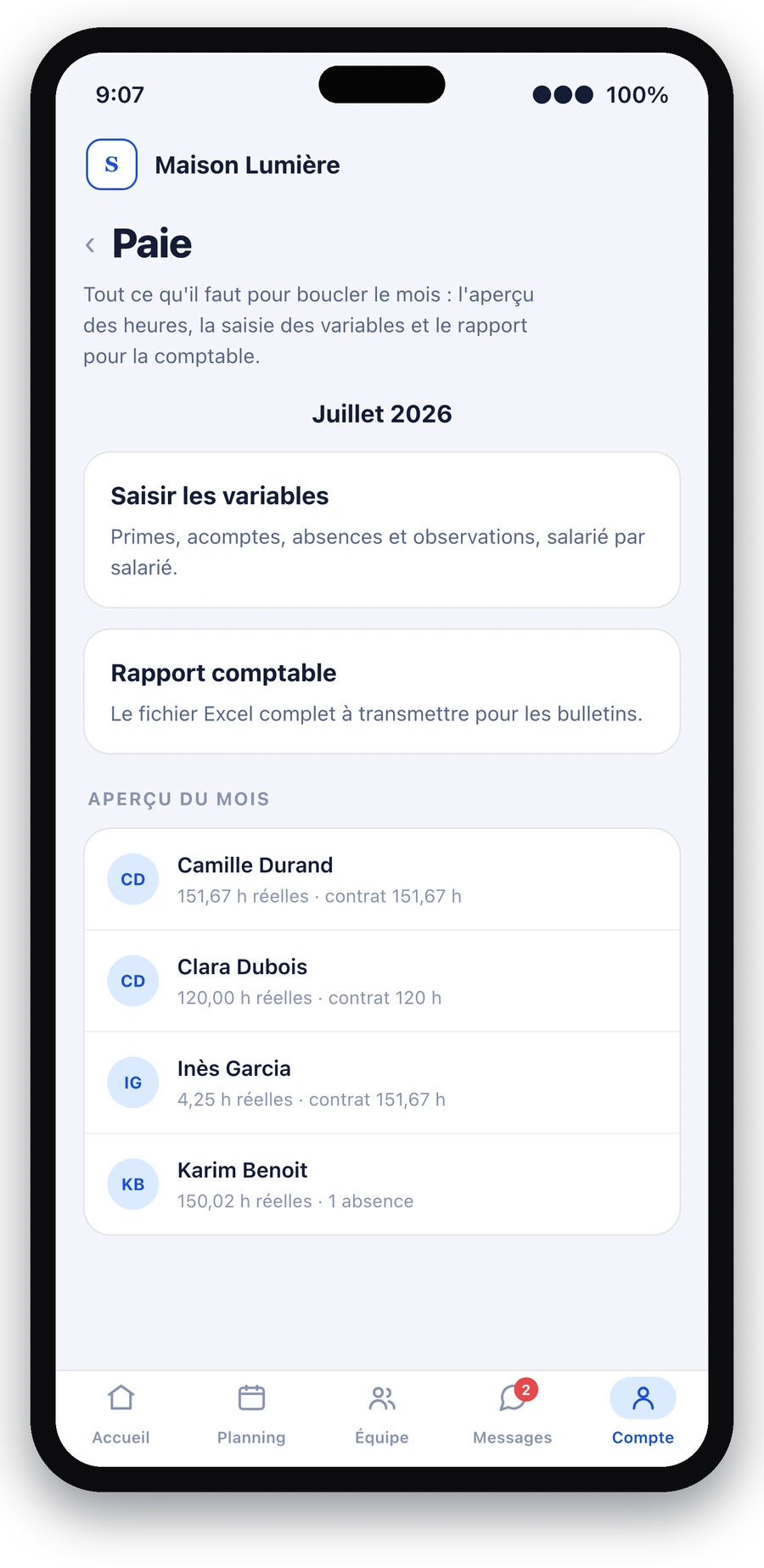 La préparation de la paie de Staff, affichée sur un iPhone